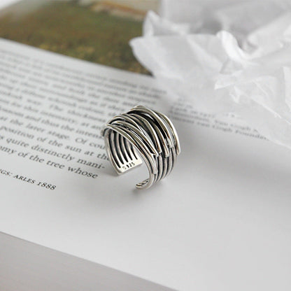 Adjustable Layered Silver Ring
